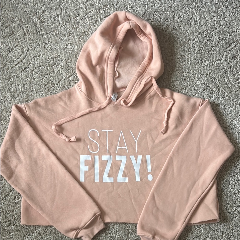 Arbonne Fizz Cropped Hoodie- pink/peach “STAY FIZZY!” NEVER WORN, NWOT, Med